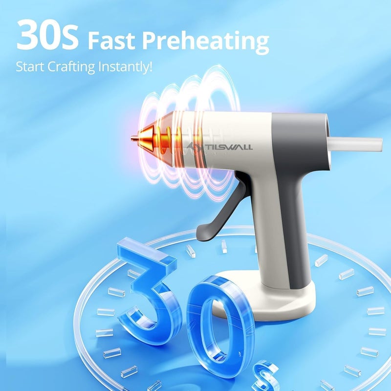 TILSWALL Cordless Glue Gun, 4V Fast Preheating Hot Glue Gun with 20pcs Premius Glue Sticks(20x140mm), 2000mAh Type-c Rechargeable, Suitable for DIY Craft, Home Repaire – White - Image 3